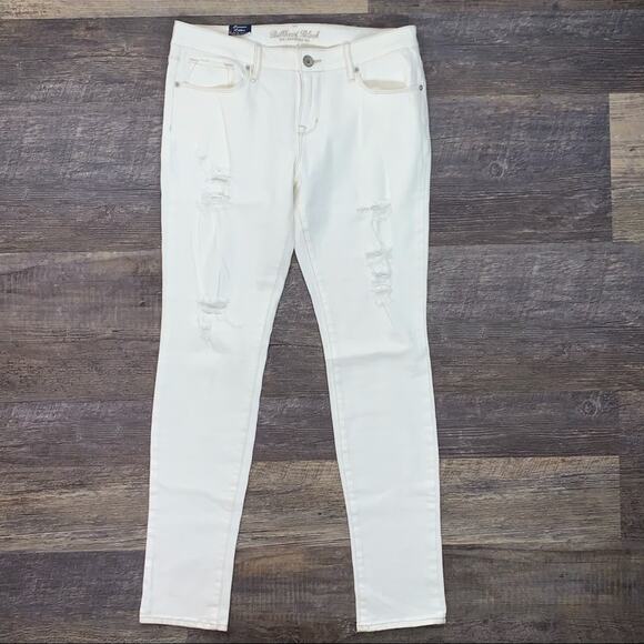 NWT Bullhead Black Skinniest distressed mid rise white Jeans size large L B116 - Picture 1 of 6